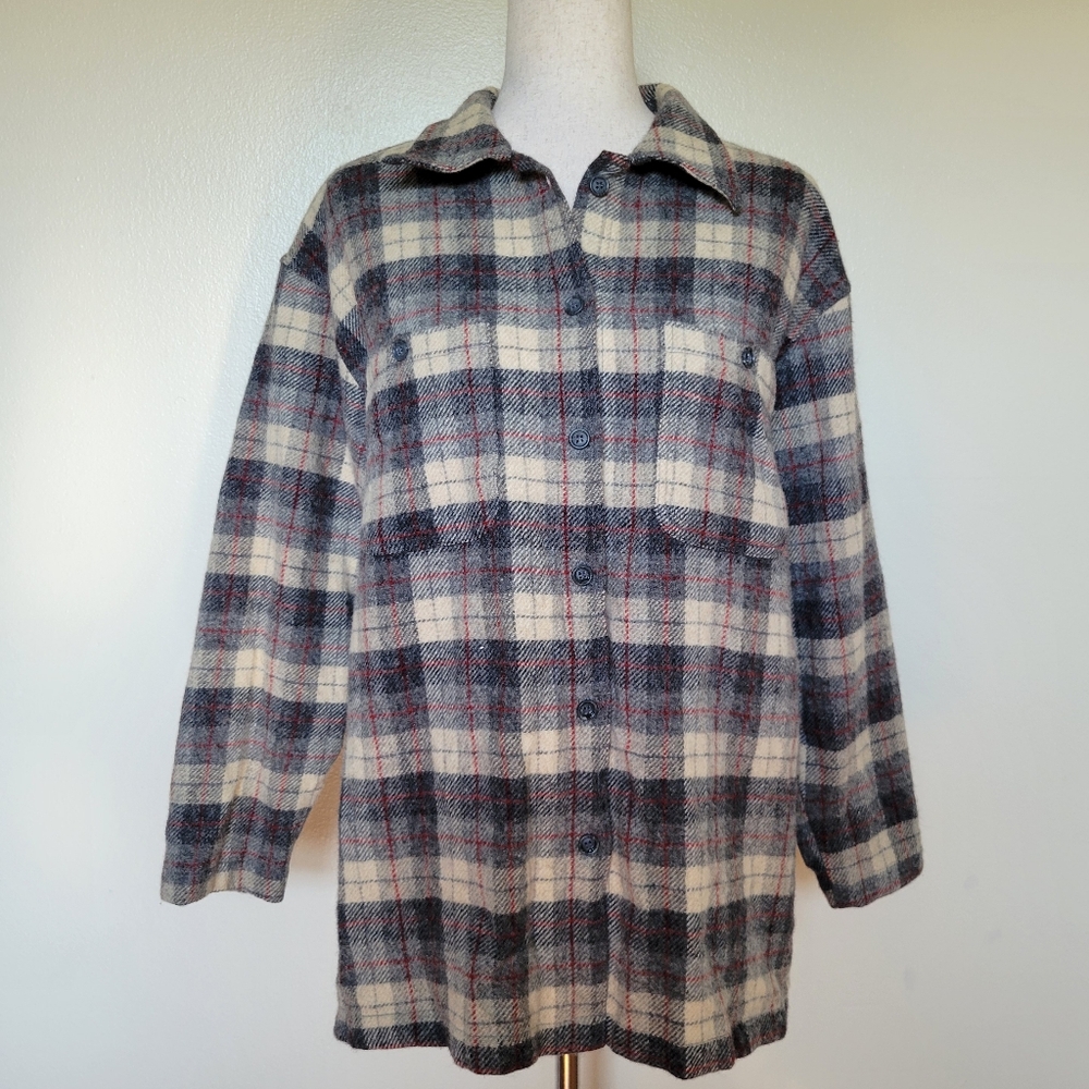 Woolrich | Vintage Gray & Cream Wool Flannel Shirt Jacket